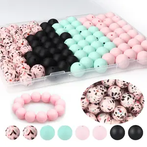 75 Silicone Beads Kit, 15mm Soft Rubber Round Beads for Bracelet Making, Keychain Jewelry DIY Crafts, Loose Bead Set for Necklaces