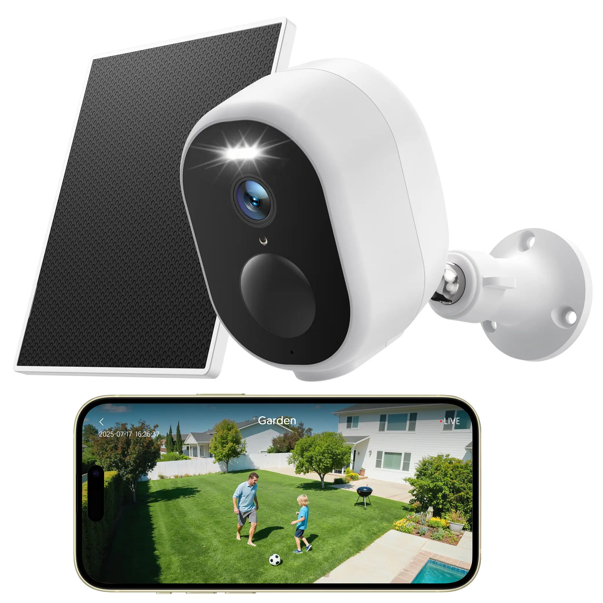 GNCC 2K Solar Powered Outdoor Video Surveillance Camera, Wireless 5G&2.4G WiFi Security Camera with 5200mAh Battery, Color Night Vision, IP65 Waterproof, PIR  Motion Detection, 2-Way Audio, Cloud & SD Card Storage for Home Security, Security Cameras