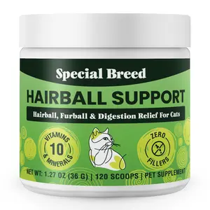 Hairball Support for Cats - 10 Super Ingredients for Hairball Relief, Digestive Support & Healthy Skin - No Fillers - Psyllium, Pumpkin, Omega-3s & More - 120 Scoops