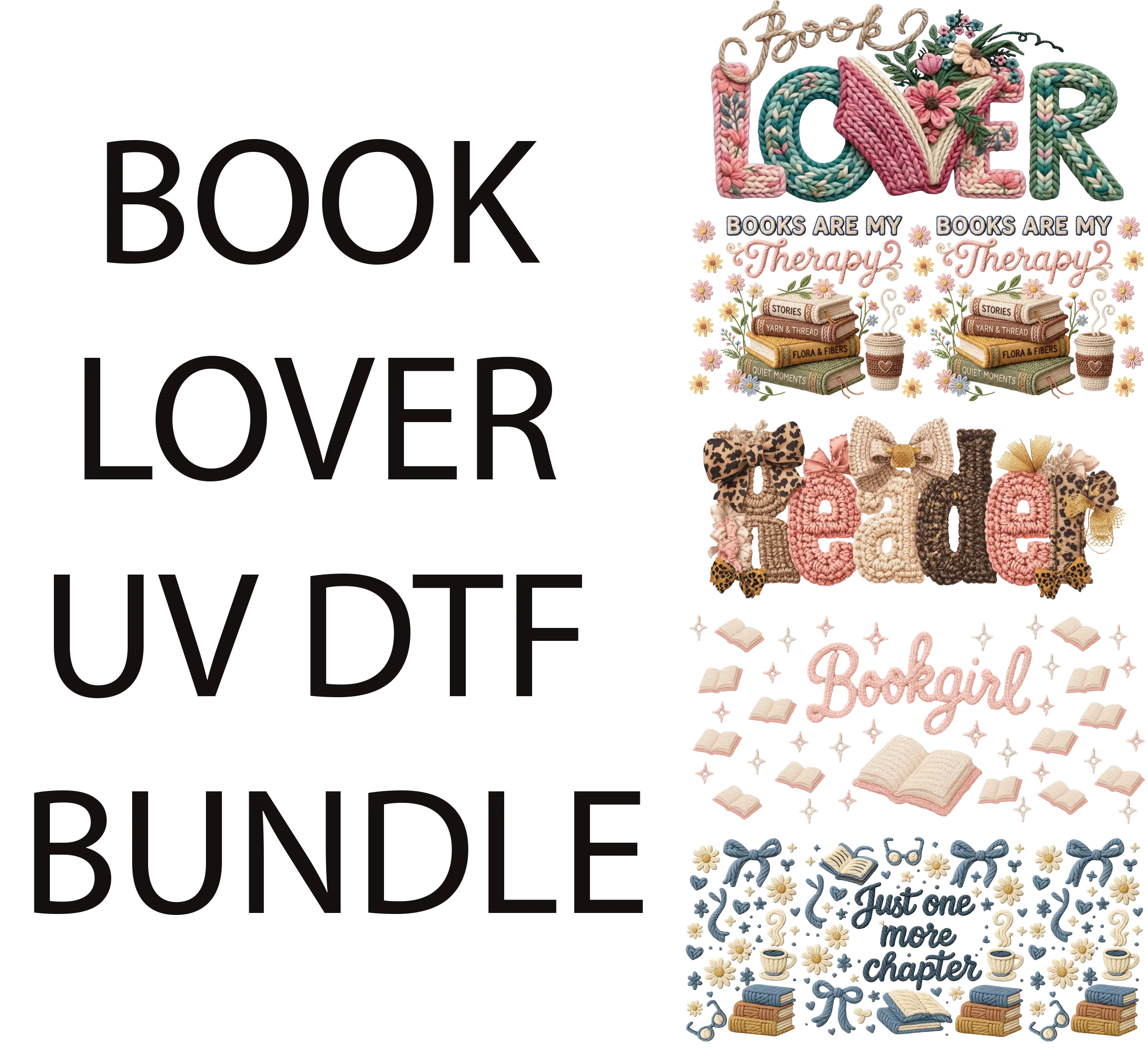 BOOK LOVER UVDTF BUNDLE FOR CUPMAKING with Floral and Book Design Elements