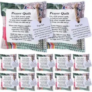 12 Pcs Mini Prayer Quilt with Cross Inside, Bulk Easter Christian Gifts for Women, Vintage Pocket Scripture Prayer Quilt Squares Sympathy Gifts for Clergy Pastor Appreciation Favors(Classic)