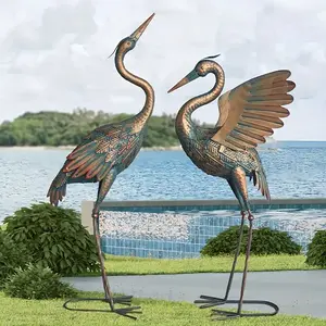 CYA-DECOR Set of 2 Metal Crane Statues Metal Heron Garden Statues Bird Sculpture for Yard Decor Standing Sculptures for Yard Lawn Pond Garden Decor Vintage Style