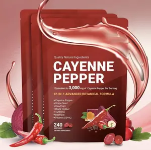 Cayenne Pepper Softgels Dietary Healthcare Supplement, Fall Sale Bundle with Beetroot, Vitamin E D3-K2, Grape Seed & Hawthorn Extracts, 240 Softgels/Bag, Supports Leg Vein, Heart & Blood Vessel Health