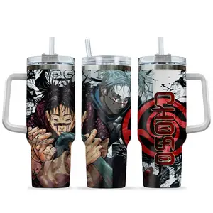 Choso 40oz Tumbler with Handle and Straw, Stainless Steel Vacuum Insulated Cup, Jujutsu Kaisen Design, Anime Merch, Anime Tumbler