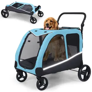 Extra Large Dog Stroller for Big Dogs Up to 130 lbs | All-Terrain Pet Wagon with 360° Wheels, Adjustable Handle & Reflective Safety Strips | Foldable Aluminum Frame with Breathable Mesh & Storage Pocket