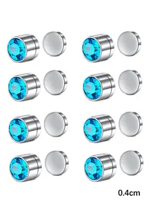 4 Pairs Magnetic Earring Studs Nose Studs Fake Nose Studs Ear Clips with Cubic Zirconia, Secure Magnetic Mechanism, Magnetic Closure, Clip On Earrings Stainless Steel No Need Piercing Fake Nose Rings Earring Jewelry Nostril Nose Ring