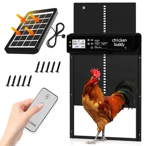 Automatic Chicken Coop Door Solar Powered, LCD Screen Electric Auto Chicken Coop Door with Timer & Light Sensor, Aluminum Rechargeable Automatic Chicken Door Opener with Remote Control & 4 Modes