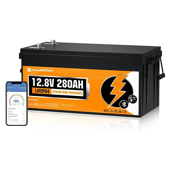 ECO-WORTHY 12V 280Ah LiFePO4 RV Battery - 3584Wh, Bluetooth Sync, 200A Built-in BMS, Low Temp Cutoff, Deep Cycle for Camper, Off-Grid Solar System