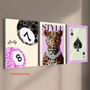 3-Piece Leopard-Print Cheetah Wall Art Set Elegant Girly-Style Leopard Print Design Posters for Bedrooms & Living Rooms Unique Canvas Art Gifts Living Room & Bedroom Wall Accents High-Definition Quality Frameless