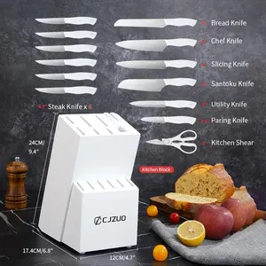 Kitchen Knife Set 15 Pieces Stainless Steel Knife Scissors and Other Block Knife Set Container Food Cutting Utensils Storage Modern Home Gift