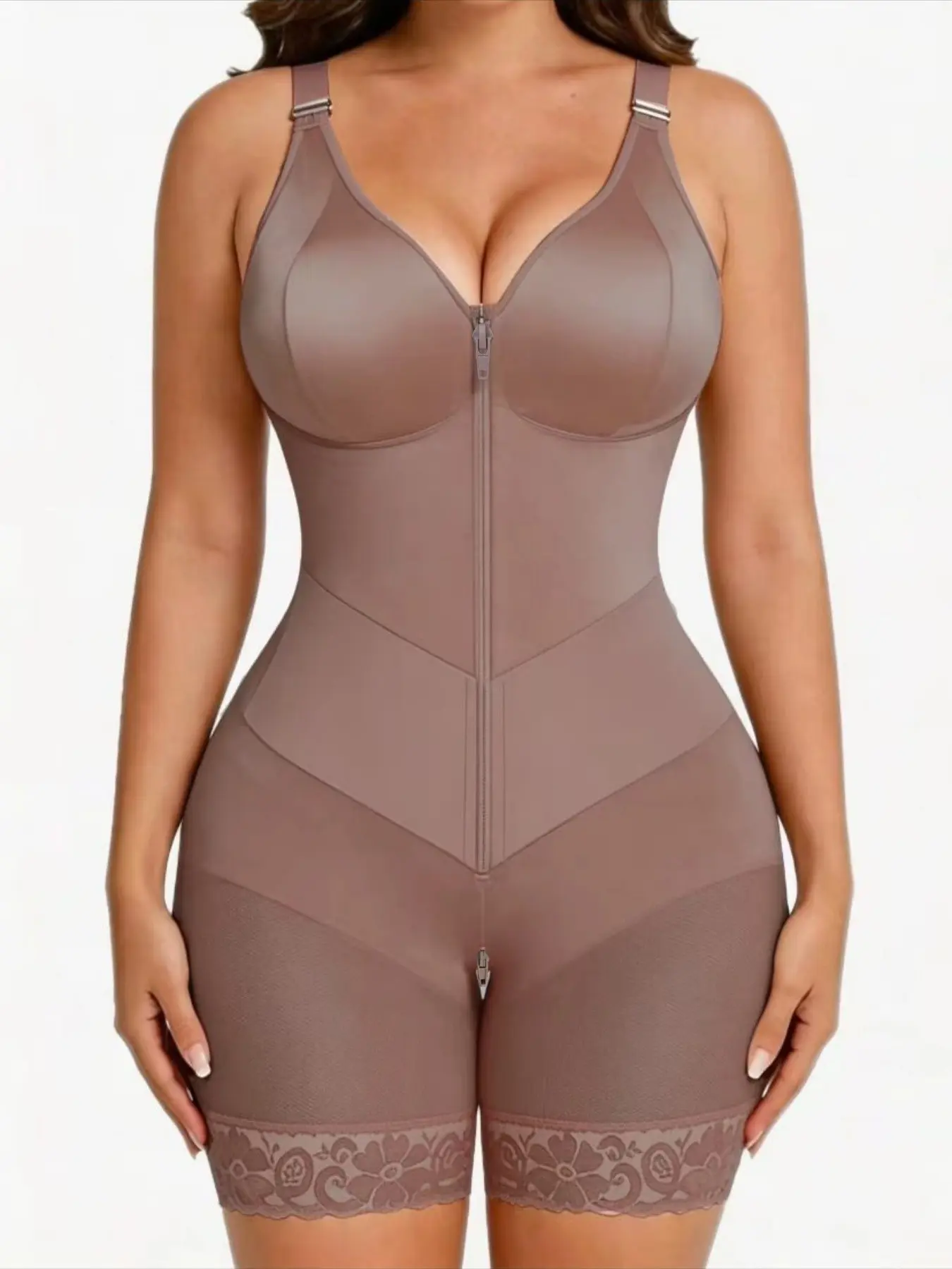 1 Count Women's V Shaped Shaper Belt Double Compression Fit Shapewear, Butt Lifting Tummy Control Full Body Shaper with Adjustable Shoulder Straps, Lace Trim Jumpsuit, Suitable for Various Occasions & Sports Wear