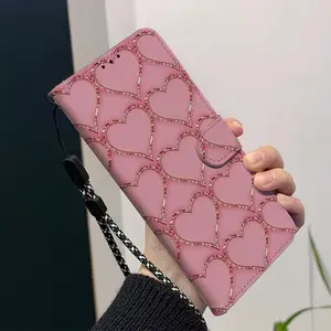 Wallet phone case flip cover Foldable with card slot, magnetic clasp and detachable lanyard, diamond-encrusted heart pattern for iPhone17/17Pro/17ProMax/17Air/16/16 Pro/16Plus/16ProMax/16e/15/15Pro/15Plus/15ProMax/14/14Pro/14Plus/14ProMax Protective case