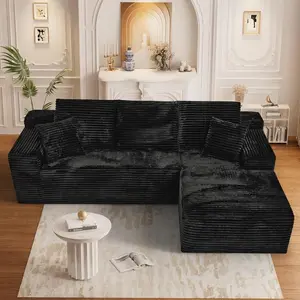 L-Shaped Sectional Modern Boneless Corduroy Couch with Chaise-No Assembly Required! Deep-Seat, Upholstered Modular Cloud Sofa for Living Room, Plush Corduroy Fabric【2 Packages Shipping】 comfy nature big affordable furniture sala