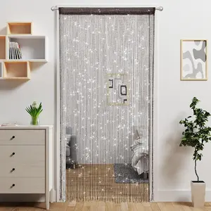 Door String Curtain Doorway Beads Curtains, Room Divider Beaded Decor Hippie Glitter Fringe Panel Closet Window Doors Sequin Sheer Boho Doors Tassel (Coffee)