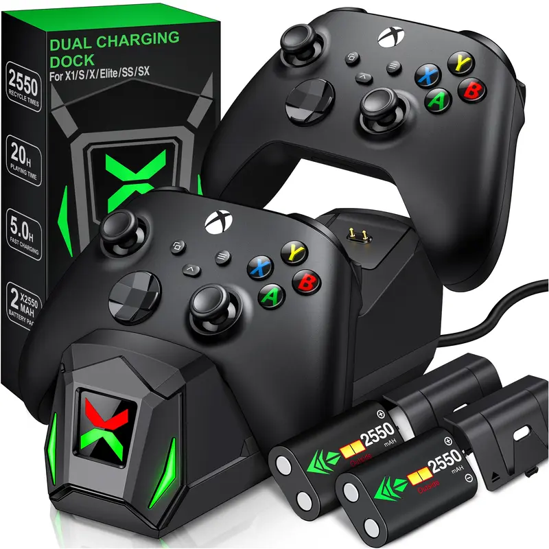 ESYWEN Dual Charging Dock Console Accessory with 2x2550mAh Rechargeable Batteries, USB-Enabled, Compatible with Xbox Series X|S, Elite Gamepad, Back to School Use
