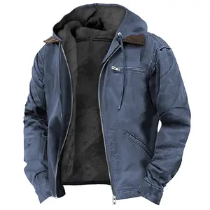 Men's Solid Color Hooded Cotton Jacket Casual Fleece Lined Zipper Pocket Coat Comfortable Soft Resistant Daily Wear Outdoor Walks Errands Casual Outings All Season Use Warm Retention Stylish Fit Men's Outerwear Easy Matching
