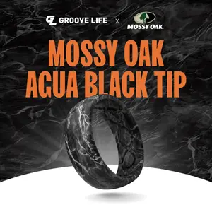 Groove Life x Mossy Oak Ring - Elements Agua Blacktip Camo Silicone Ring | Breathable, Comfortable, Camouflage Rubber Wedding Rings for Men, Men's Jewelry, Accesory, Limited Lifetime Warranty