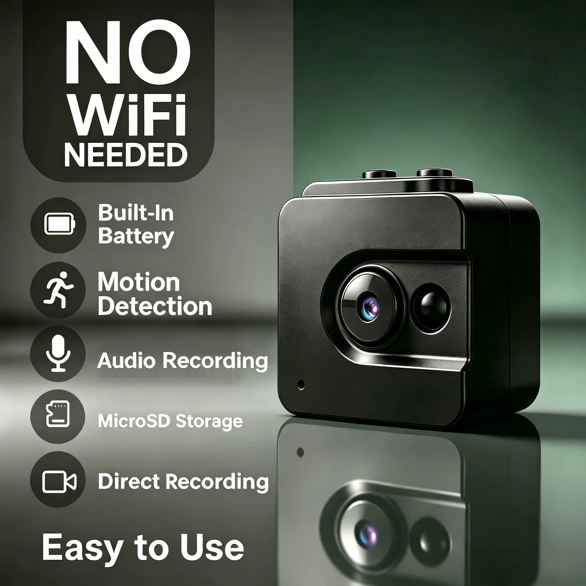 YINGWEICAM 960P HD Security Camera Body Single Unit - Wi-Fi-Free Direct Recording, Loop Recording, Rechargeable Battery, Portable, Plug-And-Play Setup, MicroSD TF Compatible for Home Security