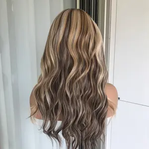 AISOM Shara Honey Mocha Loose Water Wave 13x4 Free Part Lace Front Wig with Scandinavian Hairline Low Density 120% Heat Friendly Synthetic Hair Wigs 18 Inches Daily Use