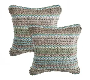 HomeRoots Set of Two 18" Beige Blue and Green Throw Pillows