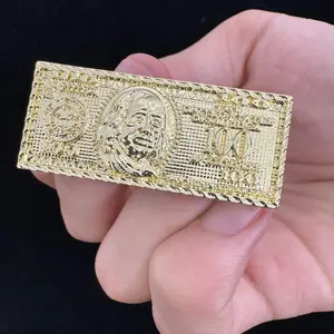 14k Plated 100 Dollar Double Finger , 2 Different Sizes, Men's Hip Hop Jewelry Vintage Princess Bridal Set  Stainless Steel Rhinestone Decorated   Gothic Heart-Shaped Hip-Hop  Titanium Eternity