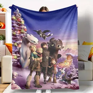 How To Train Your Dragon Flannel Blanket Winter Holiday Lantern Tree Print Soft Cozy Warm Lightweight for Bedroom Living Room Christmas Gift tiktokshopspringglowup