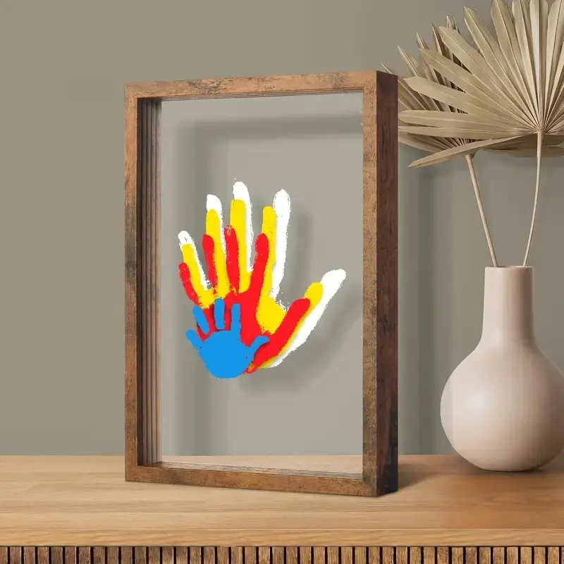 Family Handprint and Footprint DIY Kit, Memory Keepsake Frame, Customizable Color Handprint Collage Frame, Father's Day and Mother's Day Gift for New Moms, Families, Pets, Wooden Framed, Decor, Photo, Photo Decorations, Wooden Picture Frames