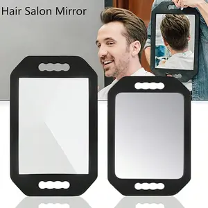 1pc foam shell+glass handle handheld hair styling mirror - a lightweight and portable salon grade glass mirror with textured grip, suitable for hair styling，perfect for use by hairdressers, beauticians, families, and professionals