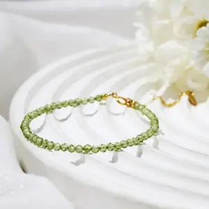 Natural Green Peridot Olive 2mm Tiny Beaded  Crystal Healing Reiki Spiritual Protection Minimalist Dainty Women Bracelet