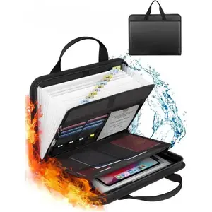 Fireproof Expandable Accordion File Folder Zipper Sealed Labeled Document Organizer Waterproof Portable Paper Storage Case For Office Business Travel Use-MM1