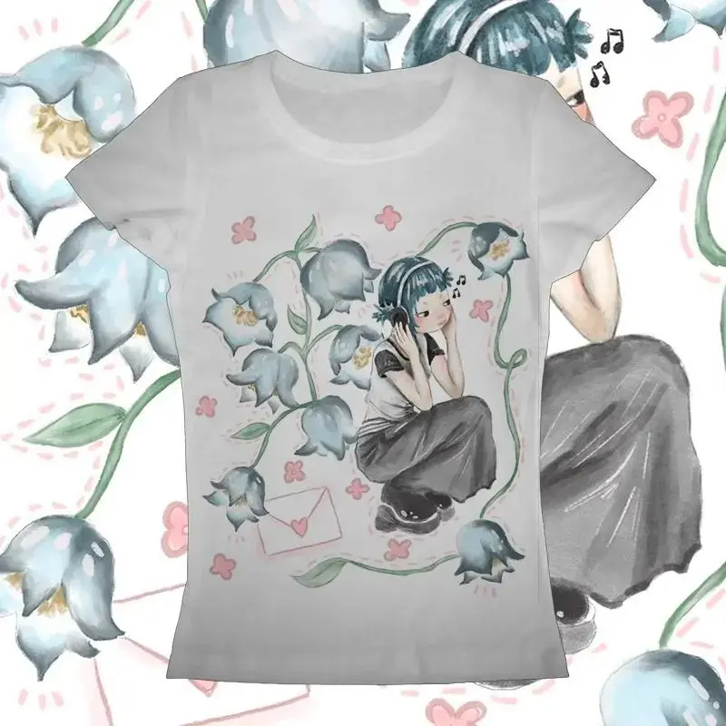 Y2K Korean Popular Clothes Emo Aesthetic Baby Tee Streetwear Gothic Harajuku Graphic Print Summer T-shirt Women Vintage Crop Top