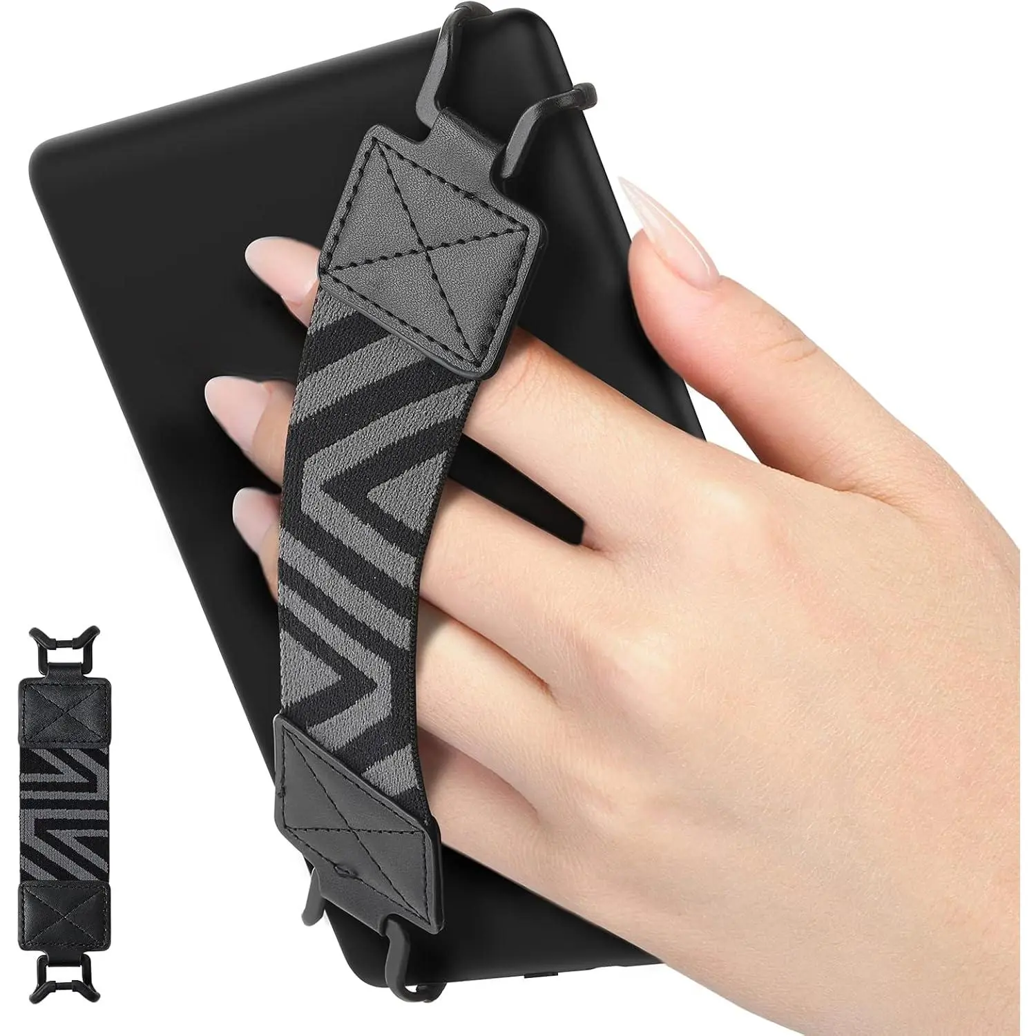 P-PCS08   Security Hand-Strap for 6-8" Kindle eReaders Fire Tablet, Kindle/Kobo/Voyaga/Lenovo/Sony E-Book Tablet, High-Elasticity Versatile Hand Strap Lightweight Finger Grip Holder, Black