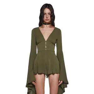 Soulful Bliss Long Sleeve Romper - Green