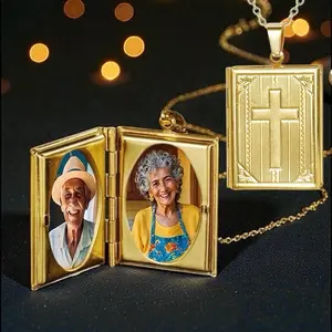 Cross Stainless Steel Locket with 2 Photos