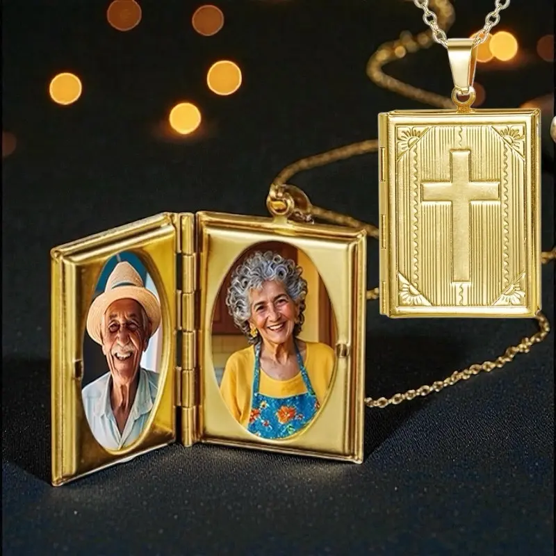 Cross Stainless Steel Locket with 2 Photos