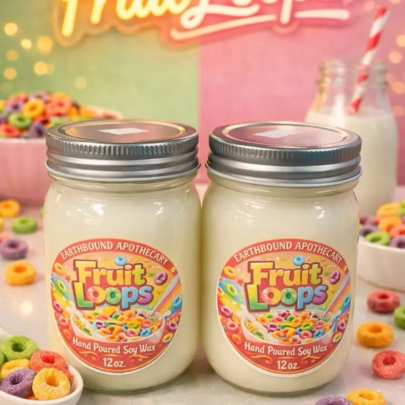 Earthbound Apothecary 12oz Hand-poured Soy Candle Fruity Loops Scented Decor Aroma  Decoration TikTok Viral Gift Idea Unique Nostalgia