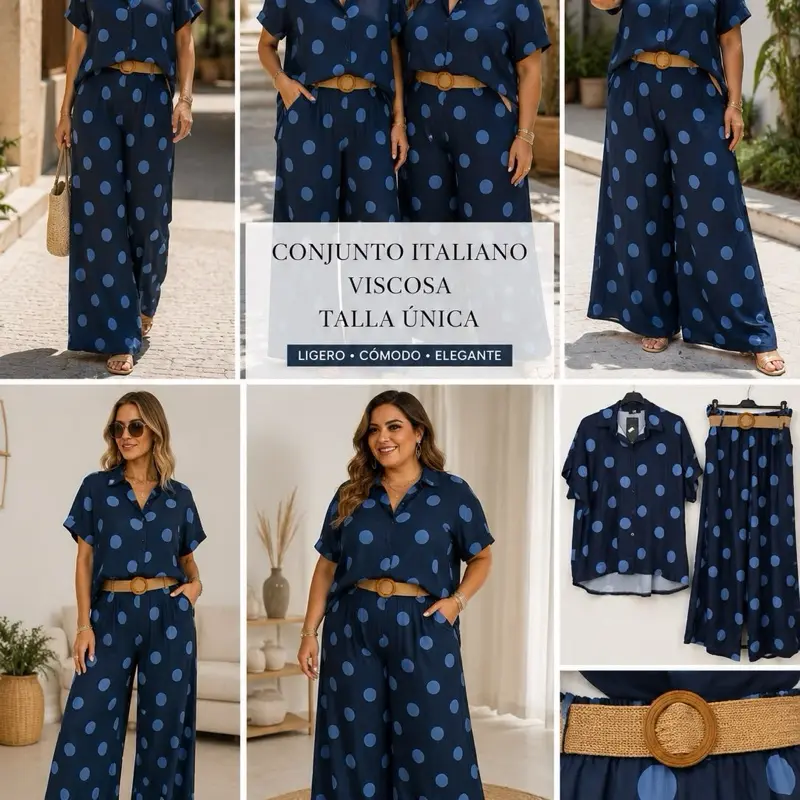 Italian Polka Dot Viscose Set | Blouse & Pants | One Size | Chic European Style