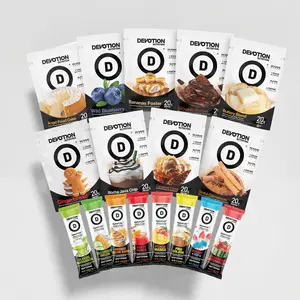 Devotion Nutrition - Totally Devoted Starter Pack, 8 Single-Serve Protein Powder Packets, 8 Hydroflex Hydration Stick Packs
