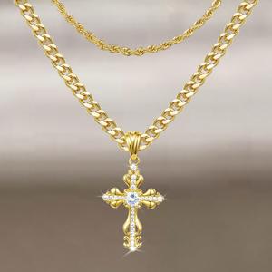 KissYan Layered Cross Necklace Faith Pendant For Men And Women, 14K Gold-Plated Delicate Cubic Zirconia Pendant Necklace, Fashionable Religious & Jewelry Mothers Day Gift Ideas,summerwins DealsForYouDays