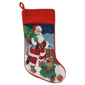 Lillian Vernon Santa Non-Personalized Heirloom Christmas Needlepoint Stocking , 100% Wool, 9.5" Wx17 L