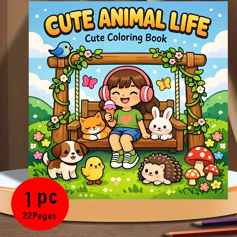 Cute Animal Life Cute Coloring Book for Adults & Kids, 22 Adorable Kawaii Animal Coloring Pages, 120gsm Thick Paper No Bleed Through, Odorless, Easy to Color Stress Relief Mindfulness Coloring Book, Perfect Gift for Animal Lovers & Kids