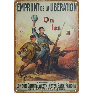1918 French WWI Propaganda Poster for War Shares Emprunt de la Libération Original Vintage Poster Novelty Retro Metal Tinplate Sign Poster Plaque Bar Pub Club Cafe Home Decor Plate Wall Art 12*8 inch Decoration Painting Artistic Ornaments