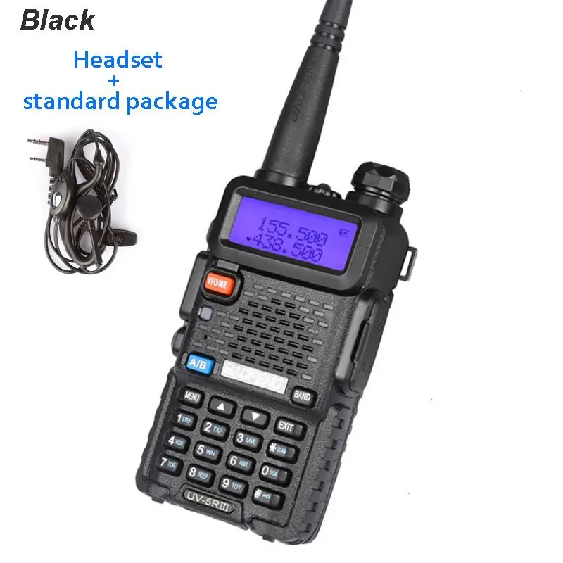 1pcs BAOFENG UV-5R Ham Radio Long Range UV5R Two Way Radio Dual Band Walkie Talkie Handheld Portable Rechargeable High Power 1800mAh Li-ion Battery and Earpiece for Hunting Survival Gear(Black)