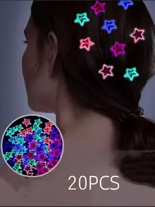 Glow-In-The-Dark Hair Clips Set, 20pcs Cute Star Flower Cloud Design, Luminous Hair Accessory for Women Girls, Daily Wear & Party Use, Cute Hair Accessories