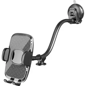 Solid   Phone Mount Holder with Thick Gooseneck Long Arm, Windshield Window Mobile Holders w/Industrial-Strength Suction Cup, Anti-Shake Stabilizer Compatible  Cell Phones, Black