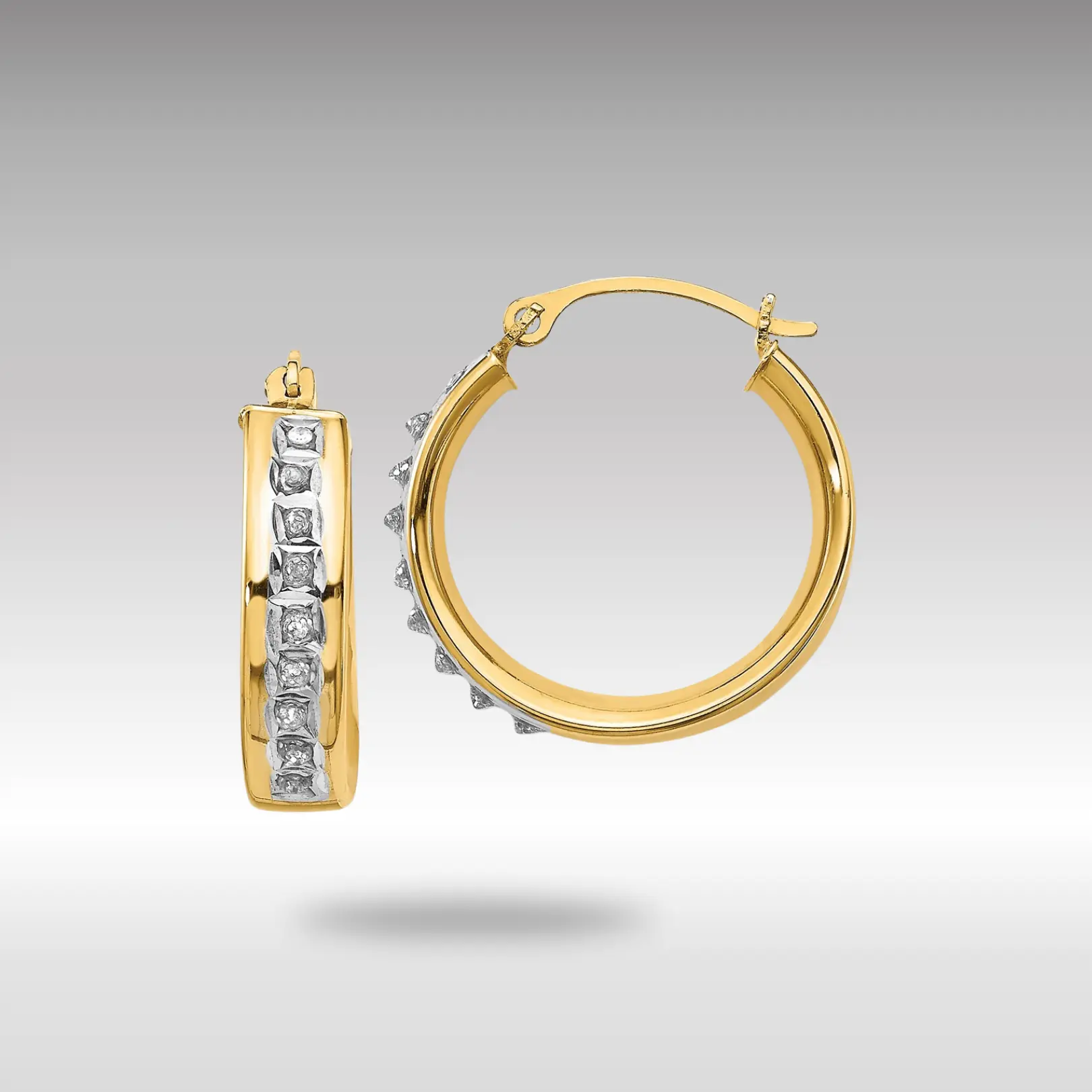 14K Gold Diamond Fascination Round Hoop Earrings - Model DF143