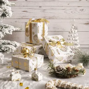 RUSPEPA Christmas Wrapping Paper | Gold Foil Pinecone & Snowflake Pattern - Ideal for Christmas, Holidays, Parties, Gift Wrapping, DIY Crafts, Xmas Gifts, Holiday Decor, Premium Wrapping - 17 Inches X 16.4 Feet