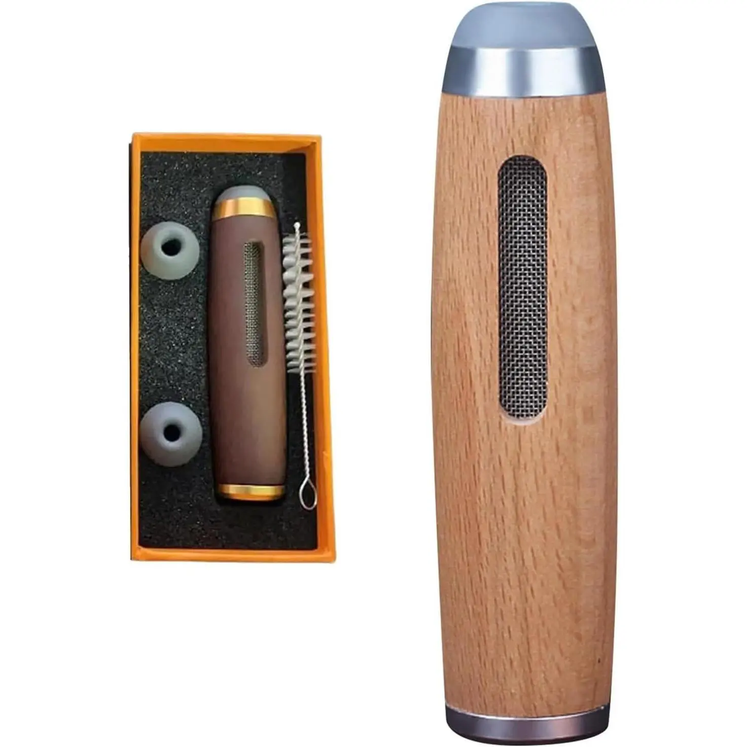 Walnut Compact Wooden Smokeless Car Ashtray - Windproof, Reusable, Smooth, Eco-Friendly, Easy-to-Clean Mini Metal Ash Catcher Accessory for Cars