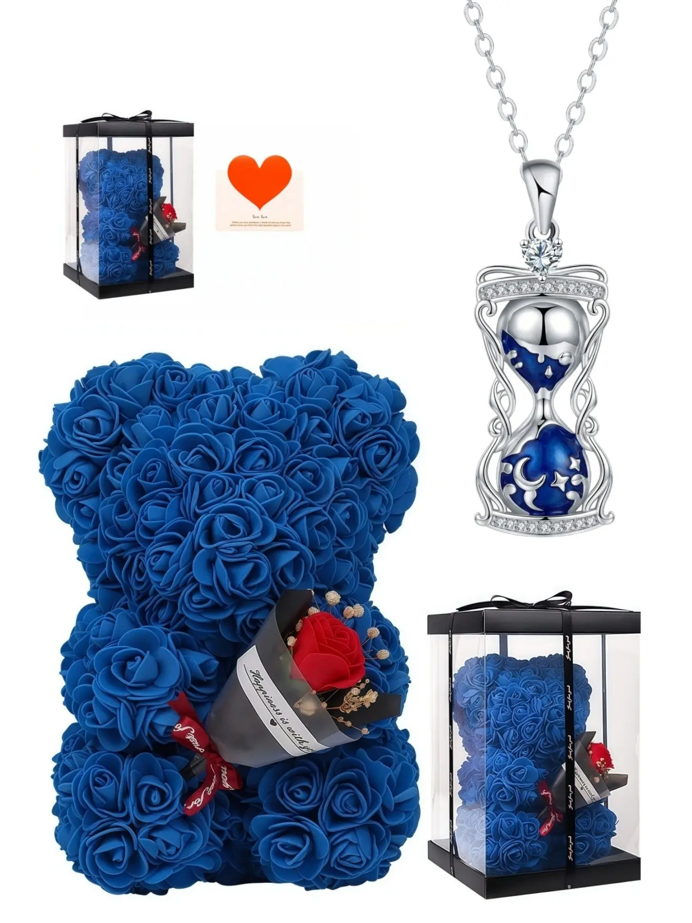 Starry Night Hourglass · Lucky Necklace Stylish hourglass pendant, luxury niche fade-resistant versatile choker.Paired with a preserved rose & teddy bear gift box.Perfect mysterious gift for birthdays, Valentine’s Day, Mother’s Day and Christmas.