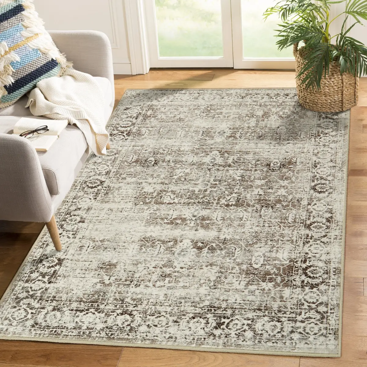Lahome Washable Rugs for Living Room Indoor Carpet,Boho Vintage Distressed Non-Slip Bedroom Carpet for Dining Room Office Playroom